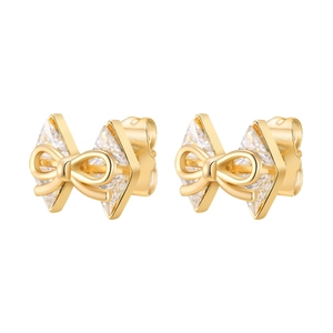 Boucles d'oreilles nœuds dorées avec zircone cubique et fermoirs papillon sécurisés