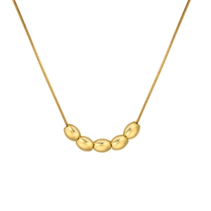 Minimalist gold stainless steel necklace featuring polished oval beads on a fine snake chain