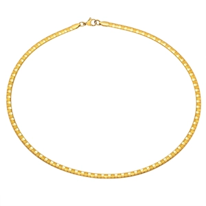 Flat hammered snake chain necklace in gold finish with elegant lobster clasp closure