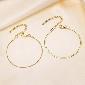 Stainless Steel Gold Plated Snake Blade Flat Chain Bracelets Jewelry For Women Minimalist Fashion Adjustable Accessory