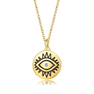 Collier doré œil bleu avec pendentif en zircon sur une chaîne minimaliste en acier