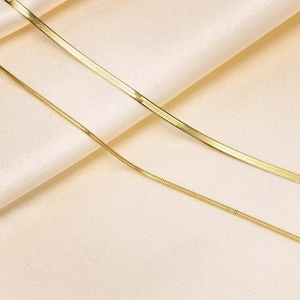 18K gold plated stainless steel flat snake chain and minimalist box chain bracelet set