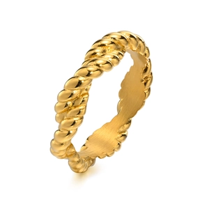 Minimalist twisted rope ring in gold plated stainless steel with high polished finish
