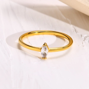 Minimalist Stainless Steel Marquise Cubic Zirconia Ring Gold Plated Stackable Engagement Finger Ring For Women Fashion Jewelry