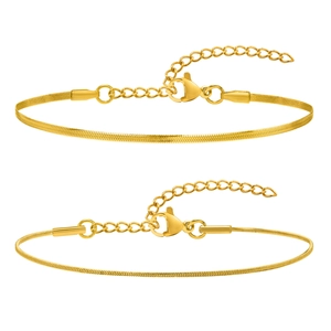 Set of two 18K gold plated stainless steel snake chains with adjustable lobster clasp