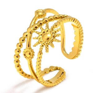 Bohemian gold adjustable celestial ring with sunburst and multilayer star patterns