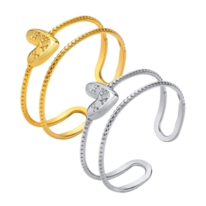 Adjustable dual-layer stainless steel heart rings in gold and silver finish