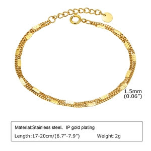 Gold double-layered stainless steel chain bracelet with IP plating for women
