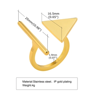 Detail view of gold geometric triangle open ring made of durable stainless steel