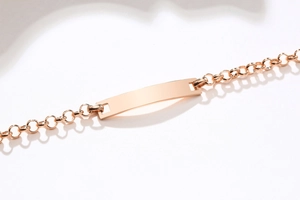 Bracciale ID in acciaio inossidabile oro rosa lucido con placca liscia personalizzabile