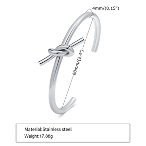 Detailed size chart of stainless steel knot cuff bracelet showing 60mm inner diameter