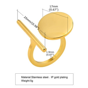 Detailed view of geometric stainless steel ring with 17mm disc and 25mm cylinder bar design
