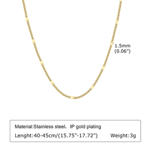 Detail view of gold IP plated stainless steel chain necklace with 1.5mm flat oval links