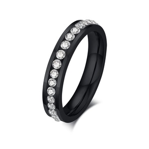 Rose gold stainless steel ring with elegant channel set crystals for women