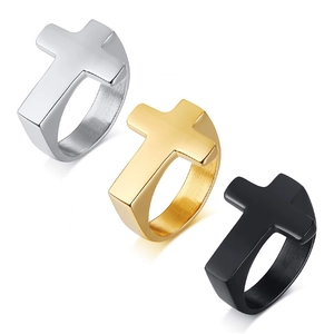 Vintage Stainless Steel Cross Ring For Men Punk Gothic Gold Silver Black Electroplated Religious Fashion Jewelry Finger Ring