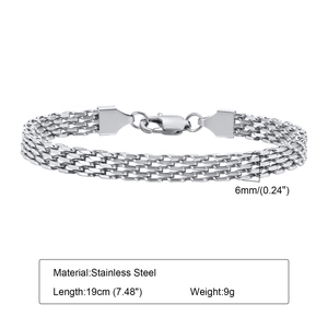 Detailed view of 6mm wide stainless steel mesh bracelet with secure lobster clasp closure
