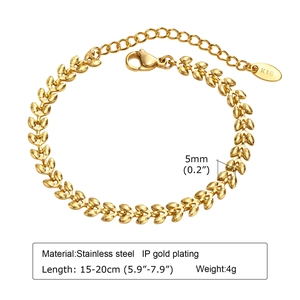 Detail of 5mm wheat link bracelet in gold finish with lobster clasp and K18 tag