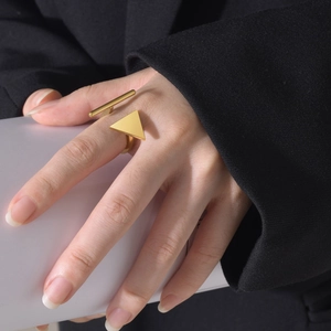 Minimalist Stainless Steel Geometric Open Ring For Women 18K Gold Plated Triangle Round Disc Adjustable Fashion Jewelry Ring