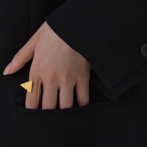 Minimalist gold triangle geometric open ring for women with polished metallic finish
