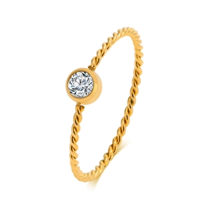 Anillo de cuerda trenzada dorada con circonita redonda engastada para mujer