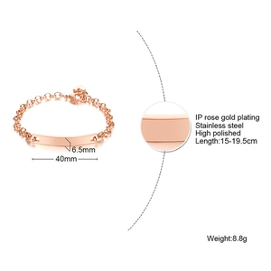 Bracciale ID in acciaio inossidabile lucido oro rosa con catena regolabile e placca curva