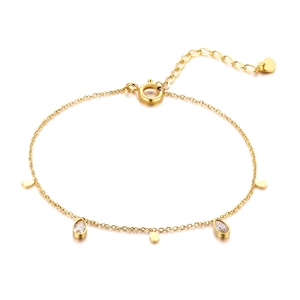 Elegant gold-plated stainless steel teardrop anklet with shimmering zircon stones