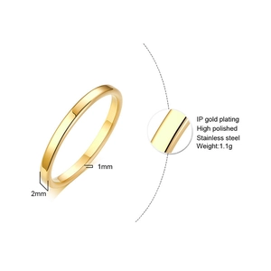 Minimalist 1mm 2mm gold stainless steel rings with high polished IP plating for women