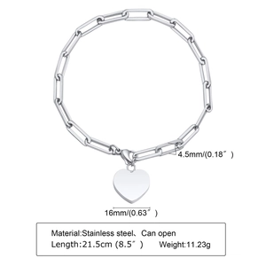 Poliertes Edelstahl Herzanhänger Armband mit Größenangaben und öffenbarem Urnenverschluss
