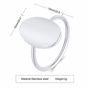 Detailed size specifications of an oval stainless steel signet ring for women