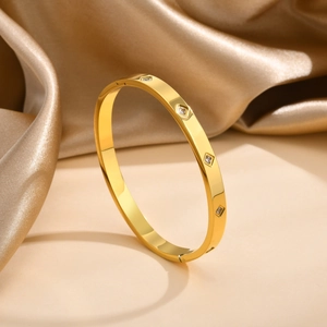 Bracciale Rigido in Acciaio Inossidabile da Donna Placcato Oro con Strass Quadrati Cerniera Apribile Gioielli Minimalisti