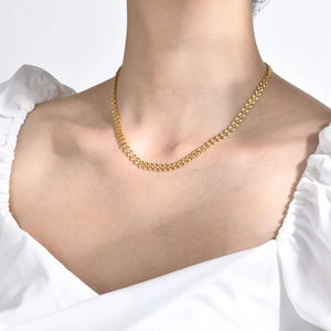 Stainless Steel Wheat Ear Chain Necklace Bracelet Set Gold IP Plating Geometric Leaf Pattern Minimalist Women Fashion Jewelry