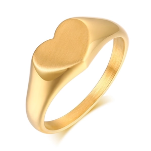 Chevalière coeur minimaliste en acier inoxydable doré 18 carats avec finition mate