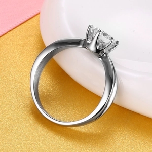Classic silver crown ring with a round cubic zirconia in a six-prong setting for women