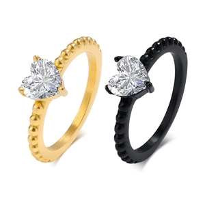 Anelli con zircone a cuore in oro e nero in acciaio inossidabile con fascia a palline