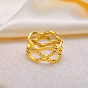 Minimalist Stainless Steel Wavy Ring Multi Layer Irregular Intertwined Band Fashion Hollow Out Three Ring Finger Jewelry For Women