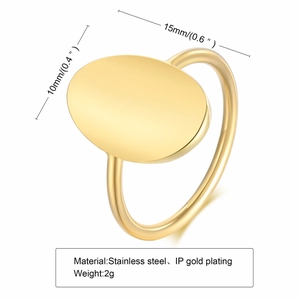 Polished IP gold plated stainless steel oval signet ring for women with 2g lightweight design