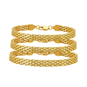 Three-layer golden stainless steel mesh bracelet with secure lobster clasp closure