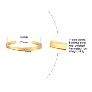 Detailed dimensions of gold stainless steel twisted open bangle with 4mm width and 50mm diameter