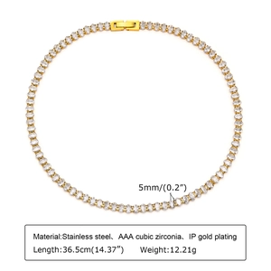5mm goldene Tennis-Halskette mit weißen AAA-Zirkoniasteinen und IP-Beschichtung aus Edelstahl