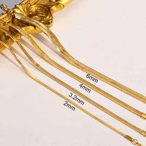 Polished gold stainless steel flat snake chain bracelets in 2mm to 6mm widths