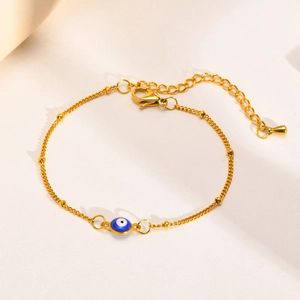 Bracelet Pendentif Mauvais Œil en Acier Inoxydable Minimaliste pour Femme Plaqué Or Chaîne Réglable Bijoux Turcs