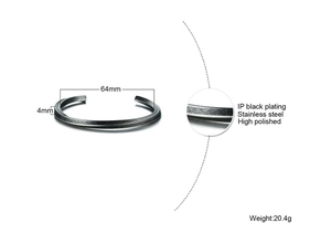 Macro detail of IP black stainless steel twisted bangle with 64mm diameter and 4mm width