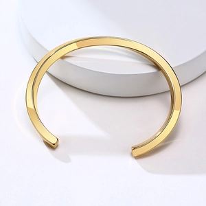 Minimalist gold-plated stainless steel cuff bracelet with geometric flat square line design