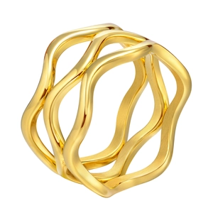 Minimalist gold multi-layer wavy stainless steel ring with a brushed matte finish