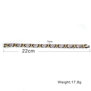 Bracelet magnétique en titane pour femme bicolore avec pierres roses et zircons