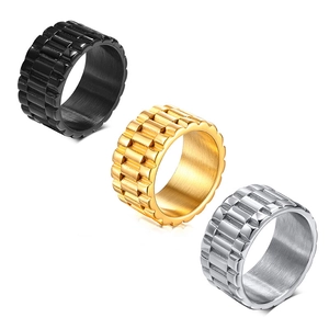Bague Maillon de Bracelet de Montre en Acier Inoxydable Or IP Électroplaqué Bande Large Style Industriel Hip Hop Unisexe