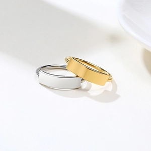 Minimalist rectangular gold and silver titanium steel rings for custom engraving