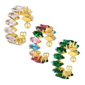 Adjustable stainless steel ring set with marquise-cut colorful cubic zirconia stones