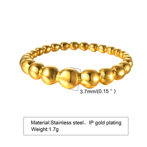 Golden stainless steel beaded ring for women featuring 3.7mm IP gold plated beads