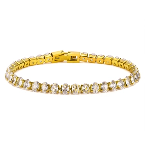 Elegantes vergoldetes Edelstahl-Tennisarmband mit klaren Zirkoniasteinen im Ovalschliff